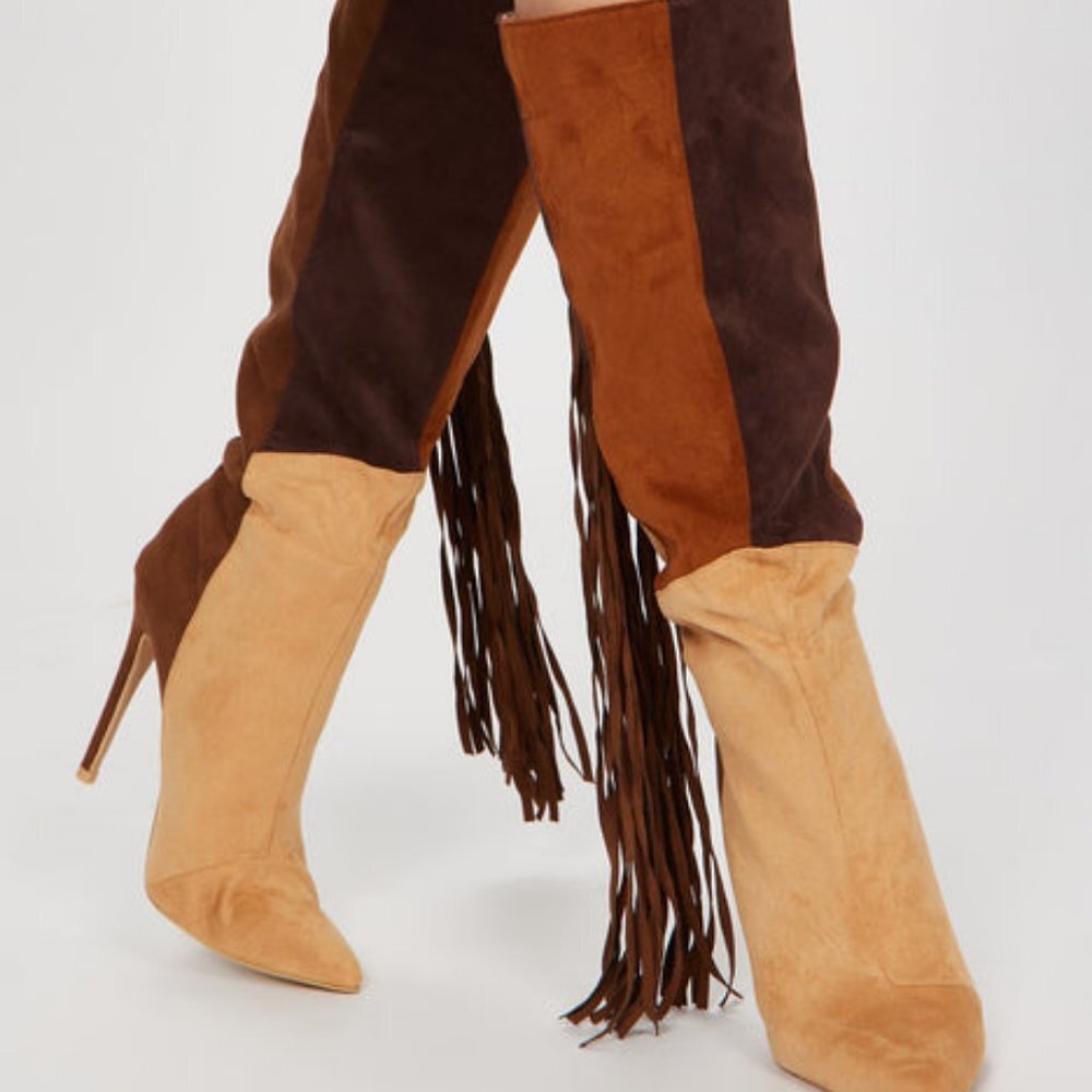 " COWGIRL FRINGE " Knee High Fringe Boots - COLOR BLOCK  ( BRAND NEW !!!!! - Picture 4 of 6